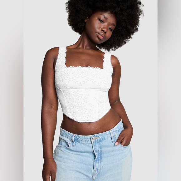NWT Victoria’s Secret PINK The Cinched Corset Top White/Ivory Size L DD - Picture 5 of 13